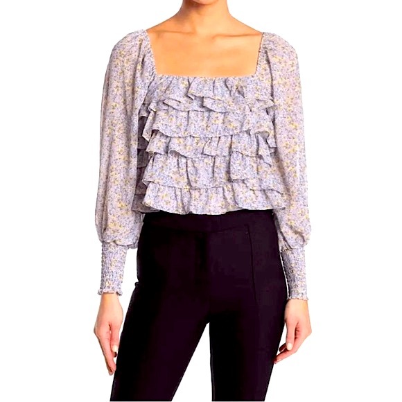 REVOLVE ASTR The Label Lavender Fields Floral Ruffle Top Sz. Large - Picture 3 of 8